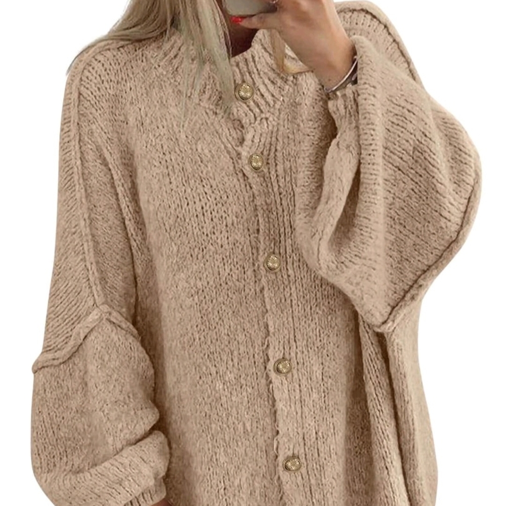 Cozy Knit Button-Up Sweater - Cream